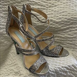 Betsy Johnson Silver Glitter Strappy Heels